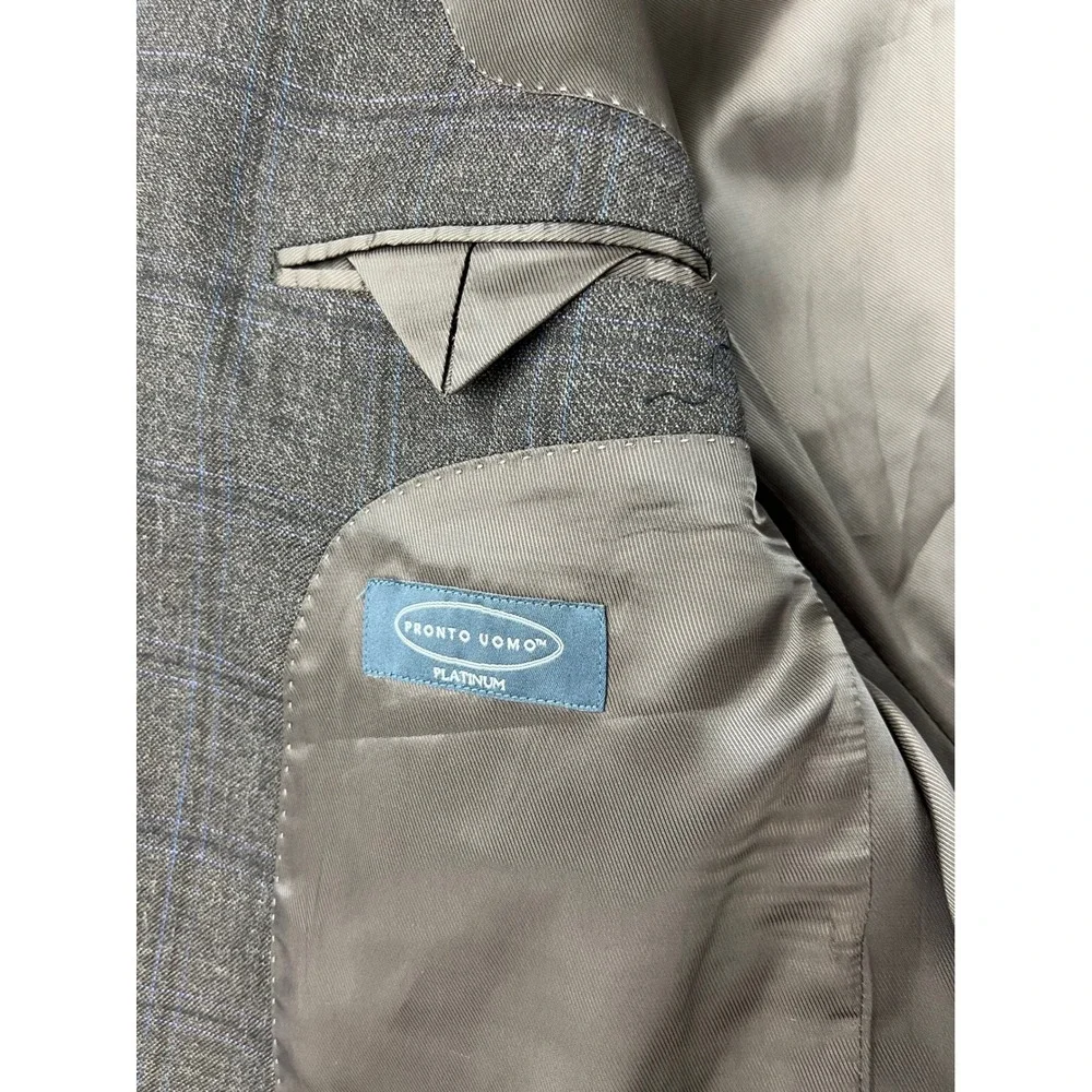 Pronto Uomo Platinum Blazer Mens 46R Brown Plaid 100% Wool Sport Coat Fair
